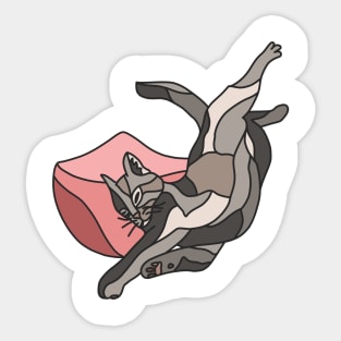 Sleepy Black Cat Stretching Sticker